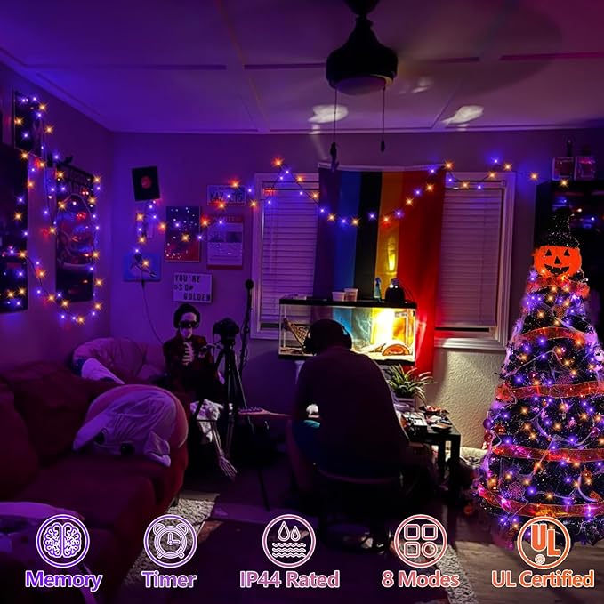 String Lights 165 ft 500 LED Orange and Purple Halloween Decor