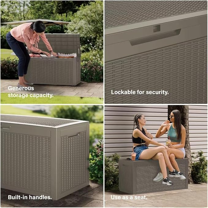 Outdoor Storage Box Waterproof, 200 Gallon Lockable Resin Large Deck Box - Image 6