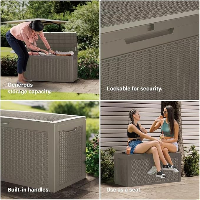 100 Gallon Lockable Resin Deck Box, Waterproof Outdoor Storage Box - Image 8