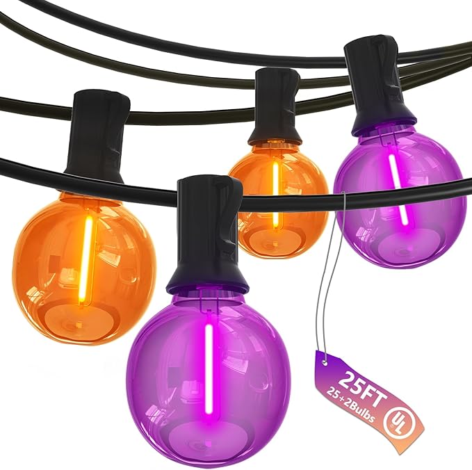 String Lights 25 ft G40 LED Halloween Globe, Orange and Purple