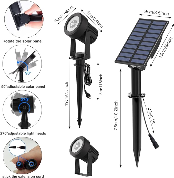 T-SUNUS Solar Garden Spot Lights, LED Solar Landscape Light Outdoor IP65 - Image 6