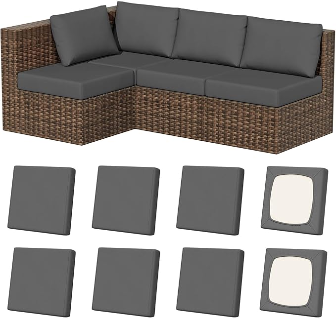 Cushion Covers 8 Pack Stretch Fit Outdoor Patio in Medium Grey