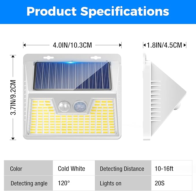 Peasur White Solar Lights Outdoor Waterproof, 3 Modes Security Wall Lights - Image 6