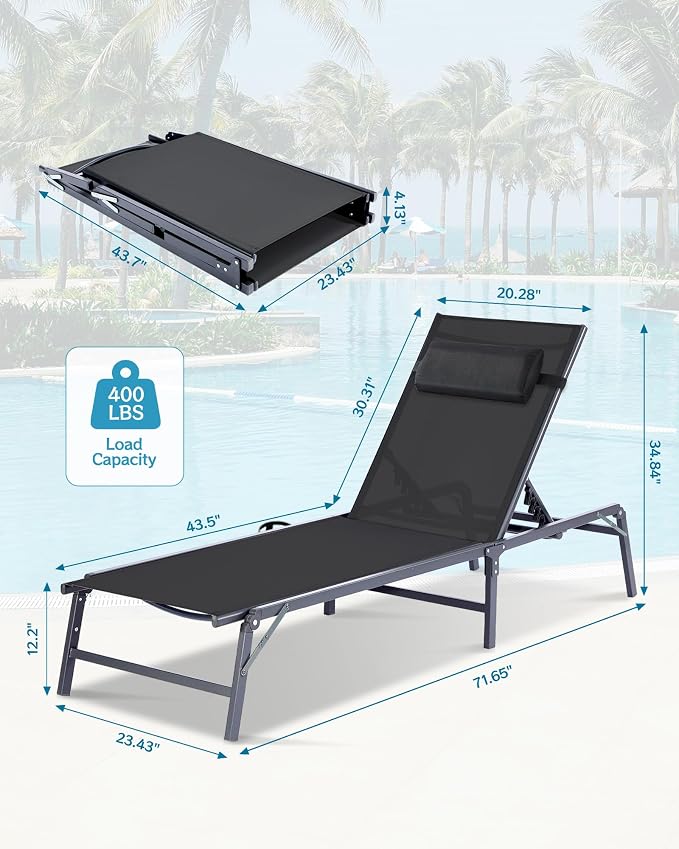 4 Pack Foldable Chaise Lounge Chair - Image 3