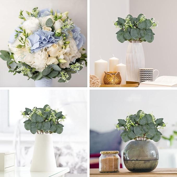 Artificial Eucalyptus Greenery Stems, 80 Pieces, Green Mixed Silk Leaves