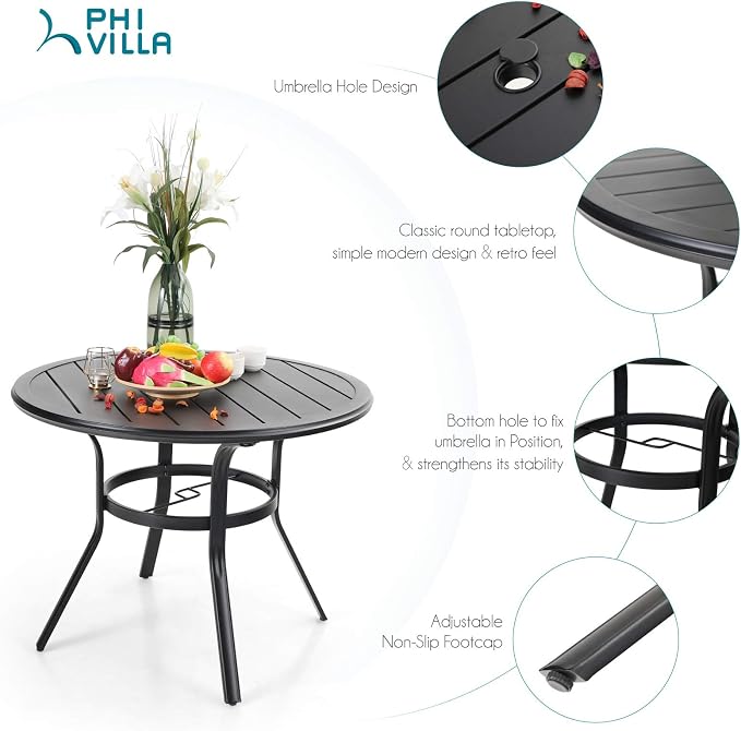 PHI VILLA 5 Piece Patio Dining Set, 4 Swivel Patio Chairs and 1 Round Metal - Image 5