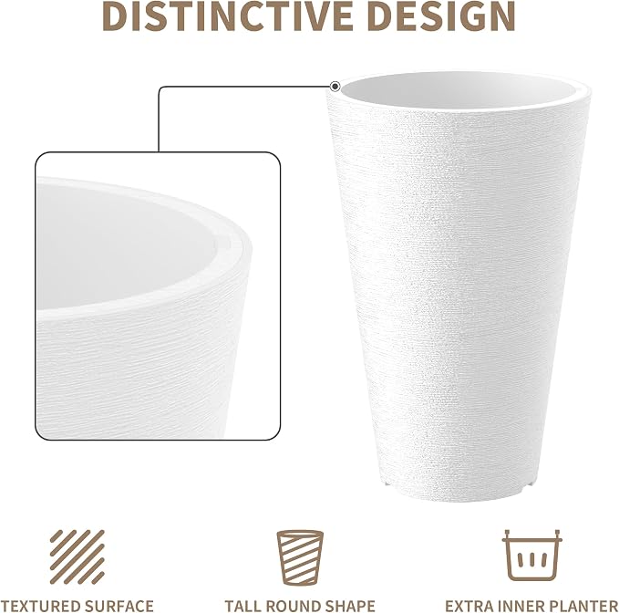Kante Tall Round Planter Set of 2, 15 Inch Tall Decorative Planter Pots - Image 8