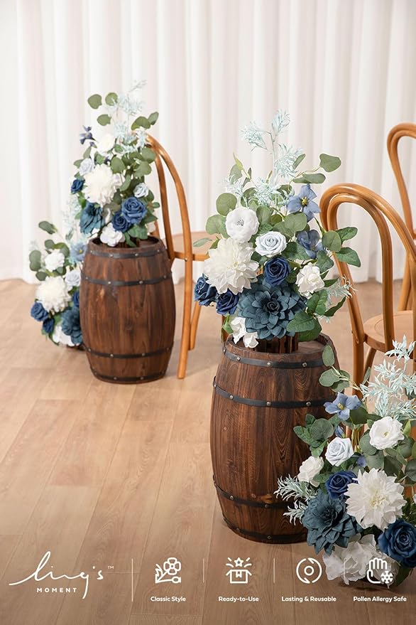 Artificial Flowers Set of 4, 17.5-Inch Blue and Navy Wedding Centerpieces