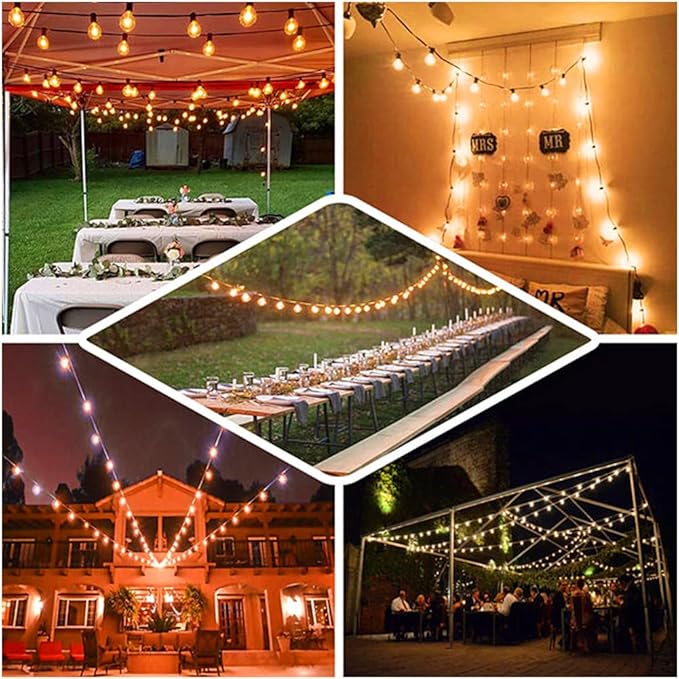 String Lights 25 ft Waterproof G40 Edison Bulbs with 2 Spares