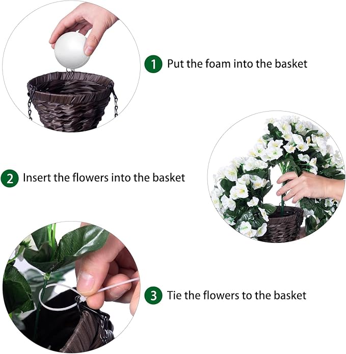 Artificial Flowers Hanging Basket, White Silk Orchid, 11 Inch Tall