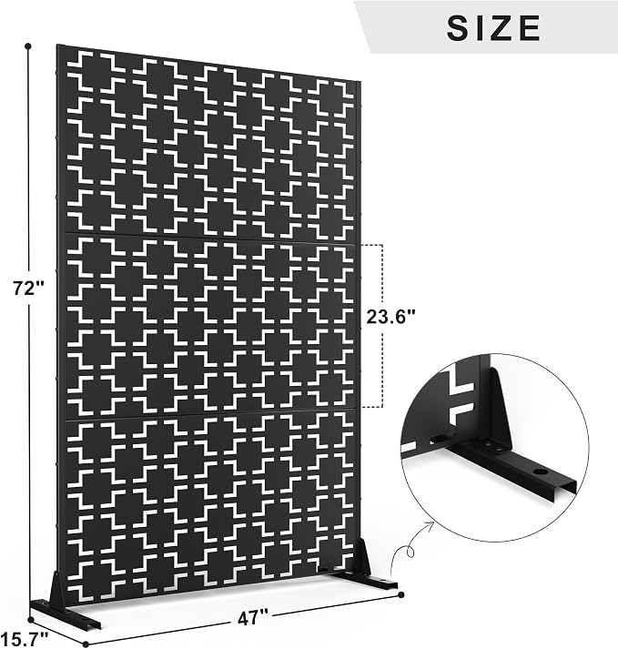Metal Decorative Fence Privacy Screen, 1 Panel, 72 x 47 in, Black