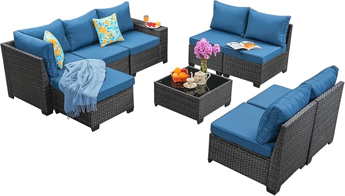 Jing's Villa 9-Piece Patio Furniture Set, All-Weather Outdoor Wicker Sectional - Image 8