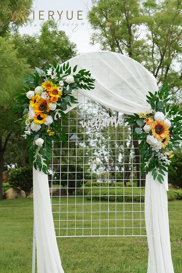 Artificial Flowers Wedding Arch Swag Kit, Sunflower, 3-Piece Set with Drape