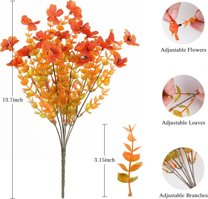 Artificial Flowers in Orange Fall Shades, 16 Bundles, Outdoor Use