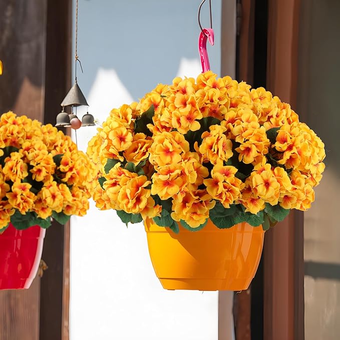 Artificial Geranium Flowers, Yellow Silk, 6 Bundles for Indoor/Outdoor Decor