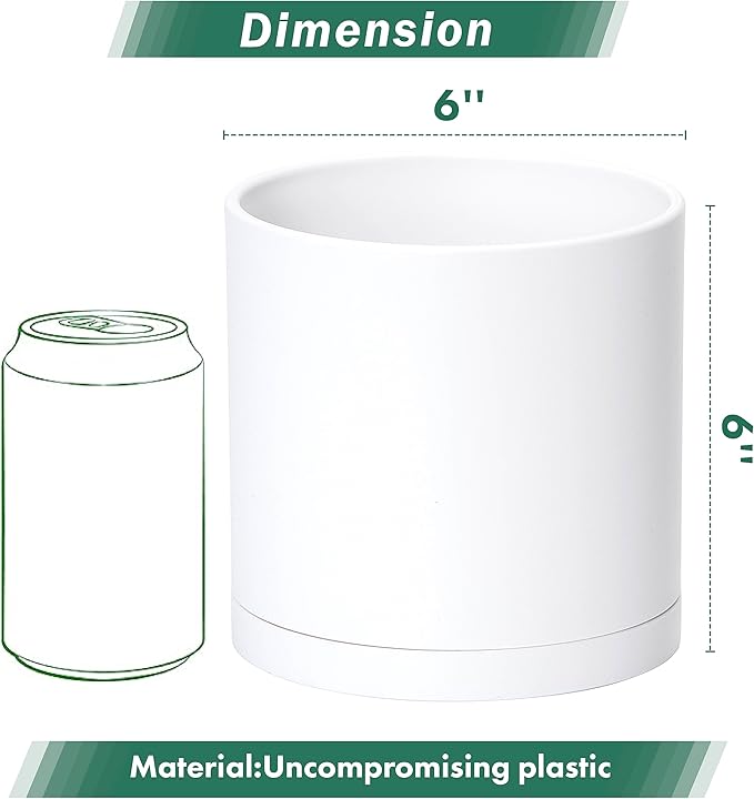 Planter Pots 4-Pack Matte White Modern Plastic with Saucers, 6-Inch