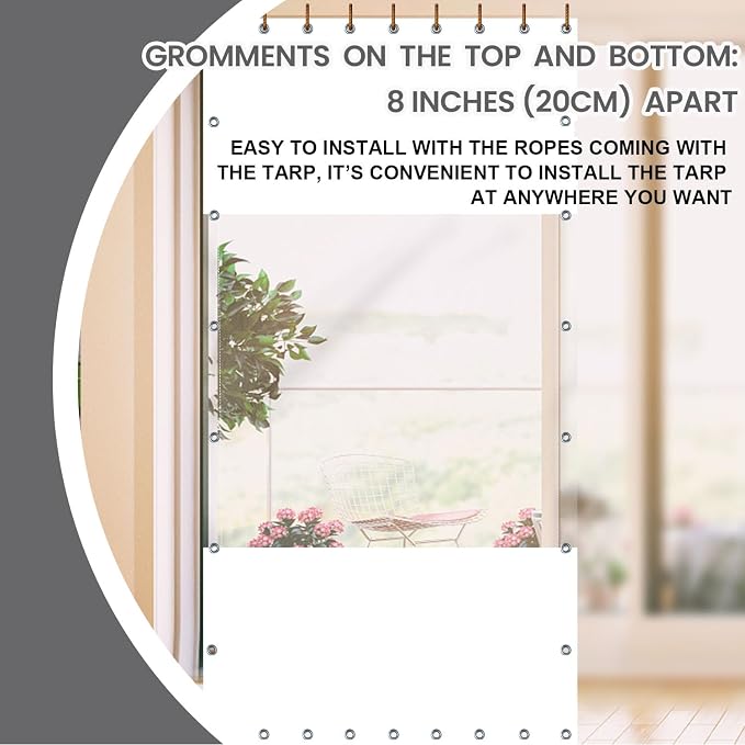 20 Oz Outdoor Vinyl Curtain, Outdoor Clear Panel Curtain, Weather Resistant - Image 4