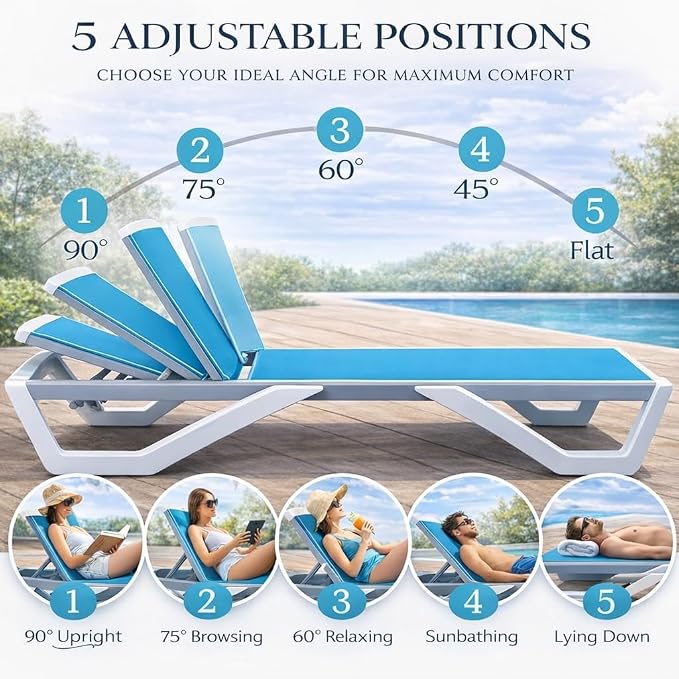 Kozyard Outdoor Chaise Lounge Chair, Full Flat Adjustable Patio Lounger - Image 6
