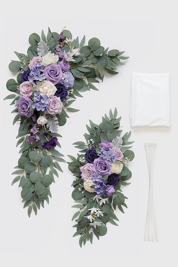 Artificial Flowers Wedding Arch Swag Kit, Purple Silk, 26Ft Draping Fabric