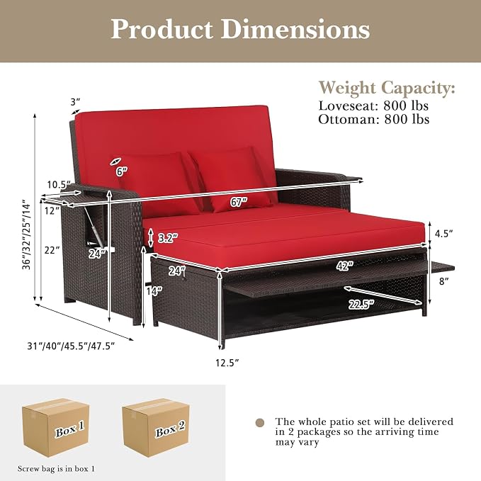 Nightcore Wicker Patio Outdoor Daybed, Outdoor Chaise Lounger w/ 4-Level - Image 2