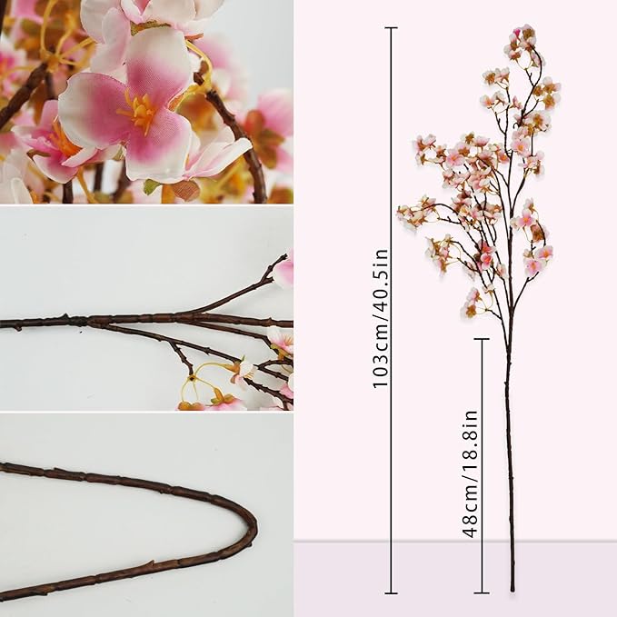 Artificial Cherry Blossom Branches, Pink Faux Silk, 40.5 in, 8 Pack