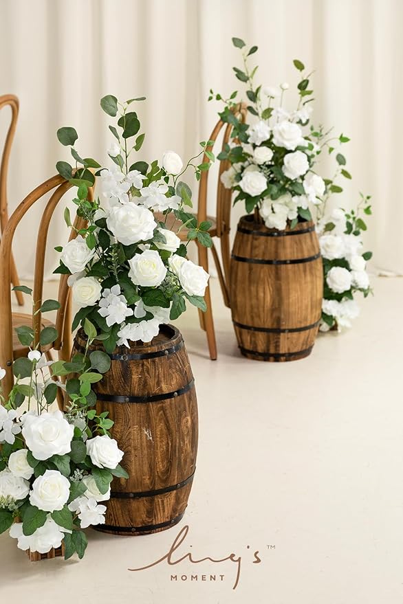 Artificial Flower Arrangements, 4 Pack, 17.5 Inch Tall, White and Sage