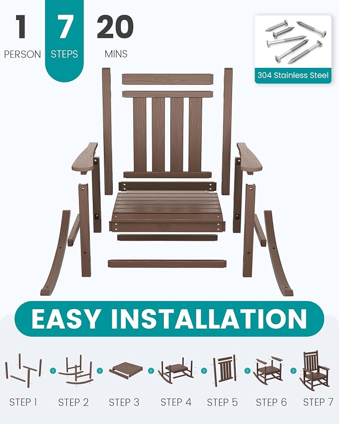 SERWALL HDPE Outdoor Rocking Chair Set of 8, Patio Rocking Chairs - Image 7