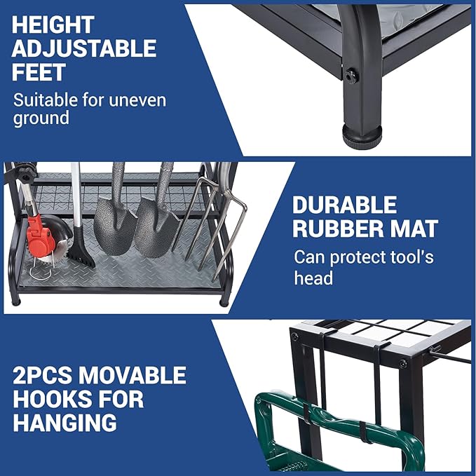 Storage Rack Yard Tool Organizer, Black Steel, Holds 55 Tools