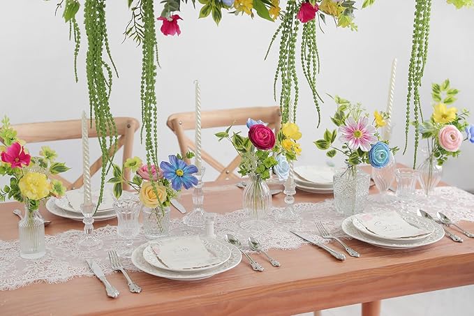 Artificial Flowers Bulk Set, 25 Rainbow Heads with 30 Stems and 13 Leaves