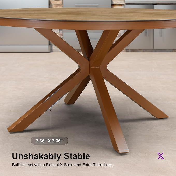 PURPLE LEAF 5-Piece Patio Dining Set Outdoor Furniture Deep Teak Round Table - Image 7