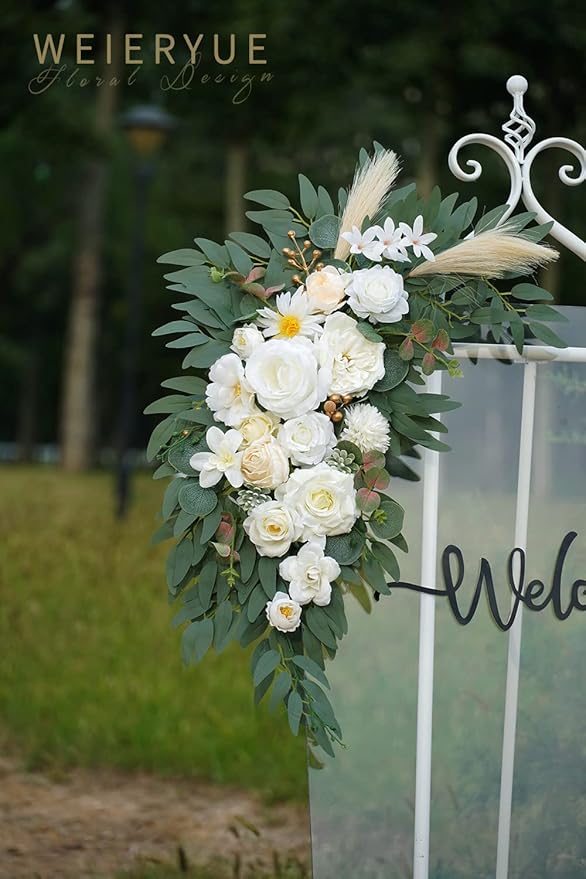 Artificial Flowers Wedding Arch Swag Kit, 2 Pieces, Cream and Champagne Rose