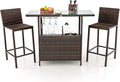 Tangkula Outdoor Bar Set, 3 Pieces Patio Wicker Bar Height Table and Chair Set by TANGKULA