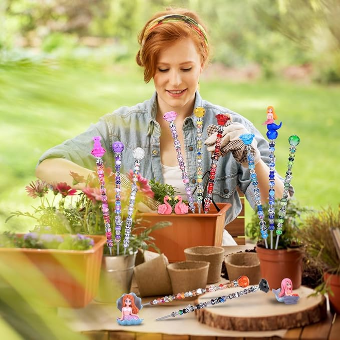 Decorative Garden Stakes DIY Kit, 158 Pieces, Multicolor Beads