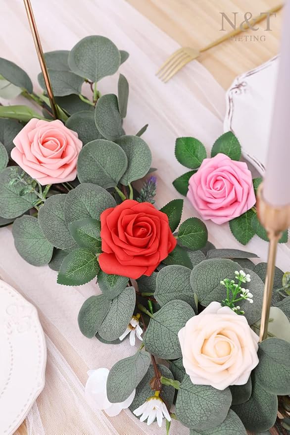 Artificial Flowers, 50 Foam Roses with Bendable Wire Stems