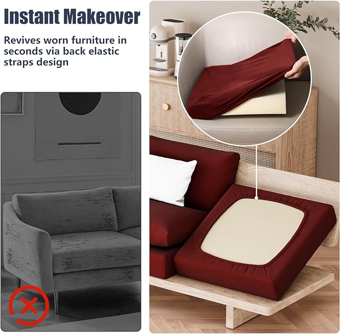 Cushion Covers, 8 Pack Stretch Fit in Wine-Red, Machine Washable
