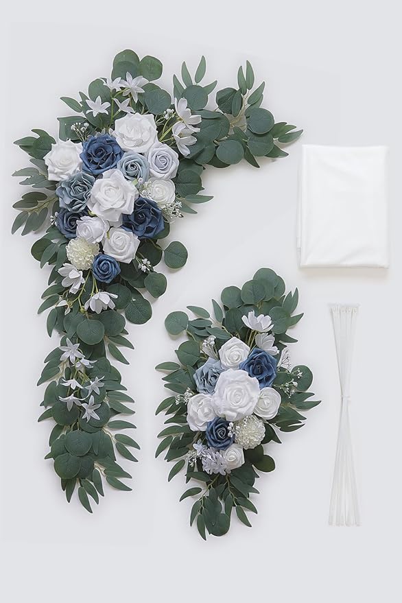 Artificial Flower Swag Kit in Dusty Blue and White with 26 Ft Draping