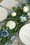 Artificial Flower Garland, 5 Ft Dusty Blue Rose Vine with Leaves