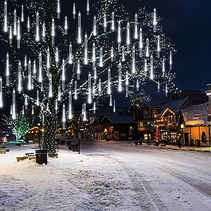 String Lights Outdoor, 32 Tubes, 768 LEDs, White Meteor Shower Lights