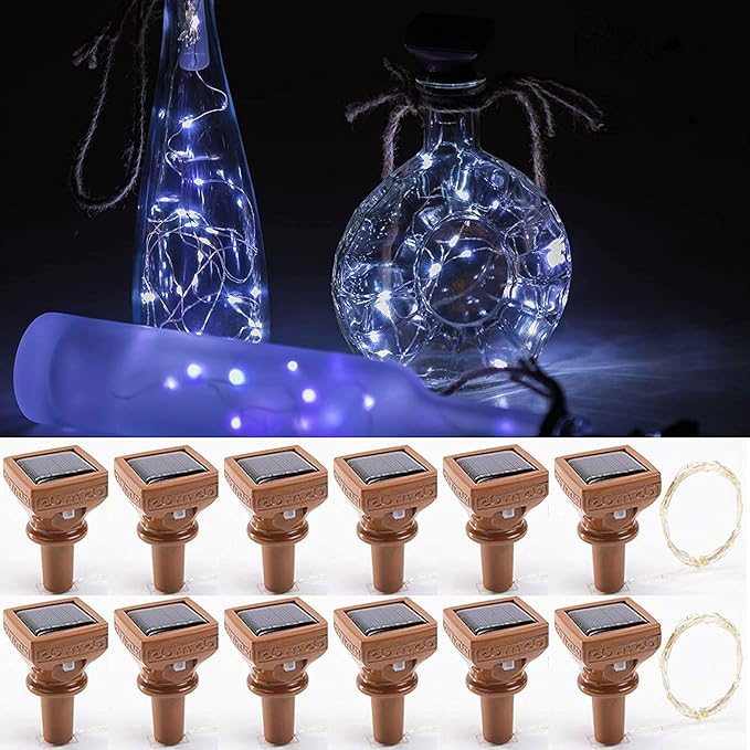 String Lights for Wine Bottles, Solar, 12 Pack, Cool White LED