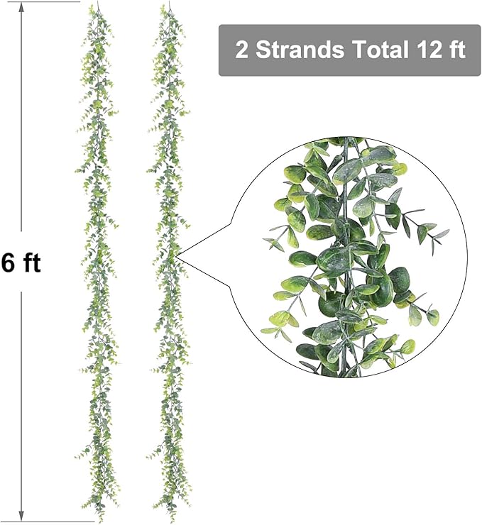 Grey Green Artificial Eucalyptus Garland, 6 Strands, 6 Feet Long