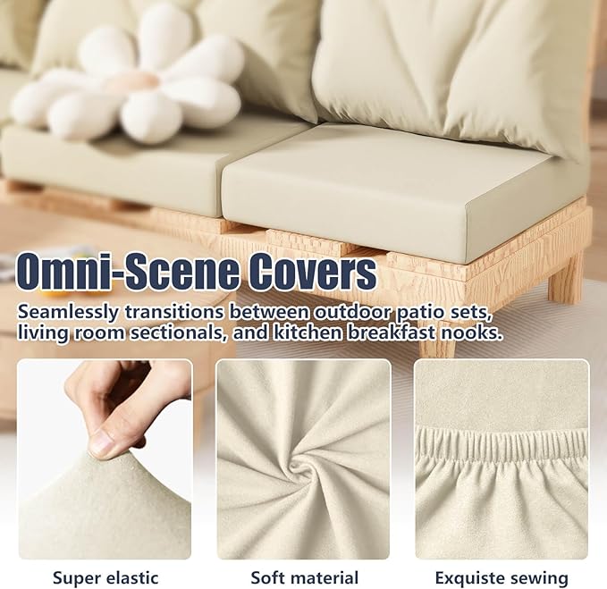 Cushion Covers, 8 Pack Stretch Fit Beige for Outdoor Patio Chairs