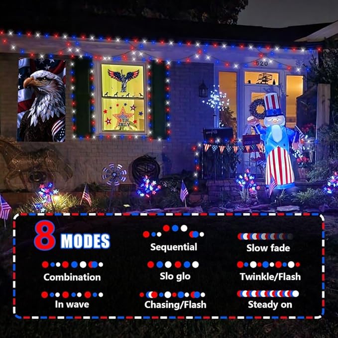 String Lights 500 LED 165 ft Red White Blue Outdoor Waterproof