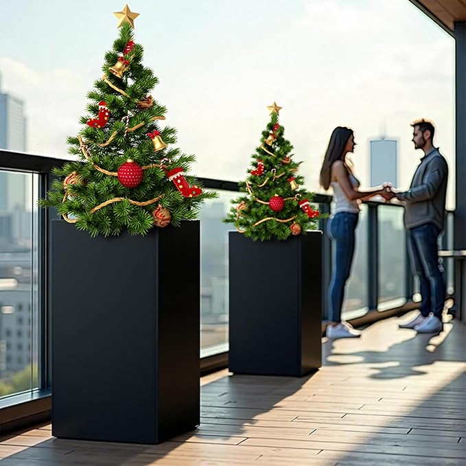 24" Tall Planter for Outdoor Plants, Modern Large Outdoor Galvanized Steel - Image 5