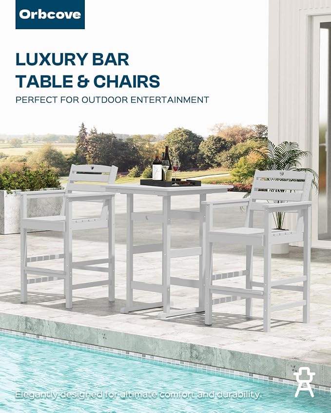 5-Piece Bar Height Patio Table and Chairs Set, HDPE Wood Grain Outdoor Bar - Image 7