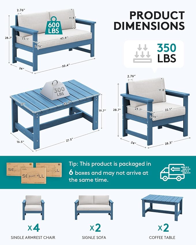 SERWALL 8 Pieces HDPE Outdoor Conversation Sofa Set - Image 2
