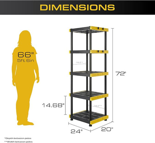 BLACK & YELLOW 5-Tier Heavy Duty Plastic Storage Shelving Unit, 5 Shelves - Image 3