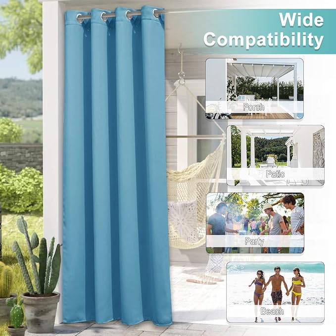 NICETOWN 2 Panels Sunlight Blocking Teal Blue Outdoor Curtains 95" L - Image 5