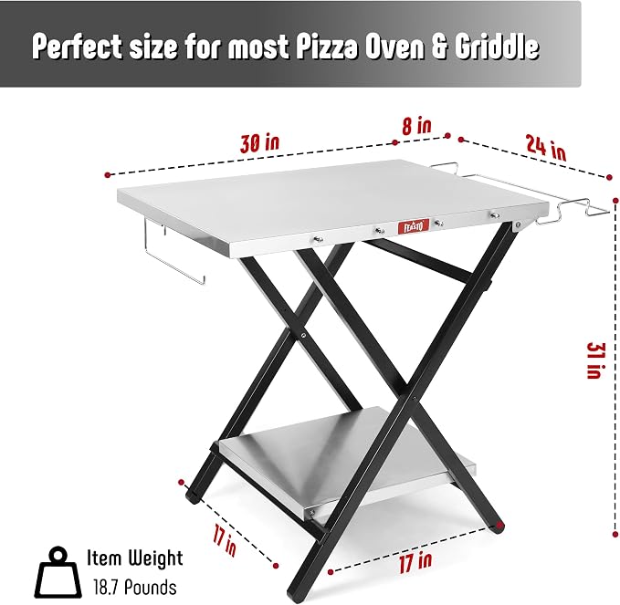 Foldable Grill Table with Trash Bag Holder, Paper Towel Holder and Shelf