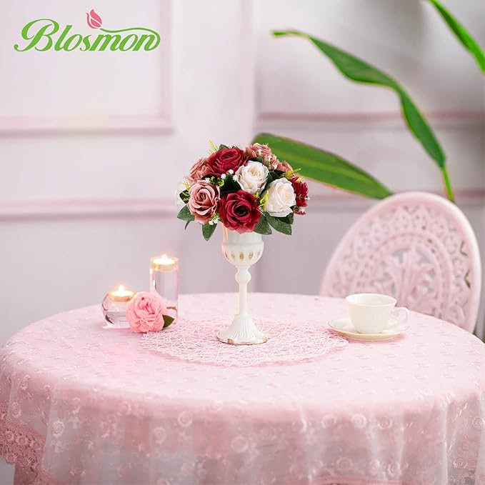 Artificial Flowers Centerpiece Ball, Burgundy Silk Roses, 3-in-1