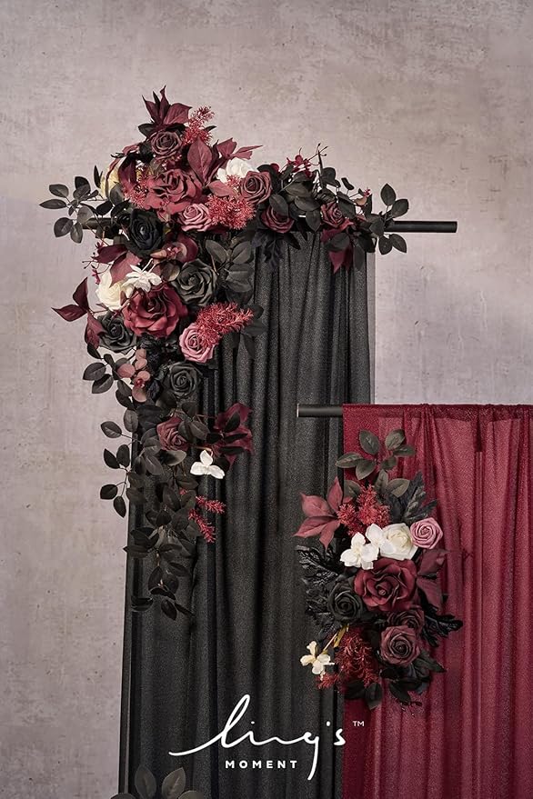 Artificial Flowers Wedding Arch Kit, Black and Burgundy, 4-Piece Set